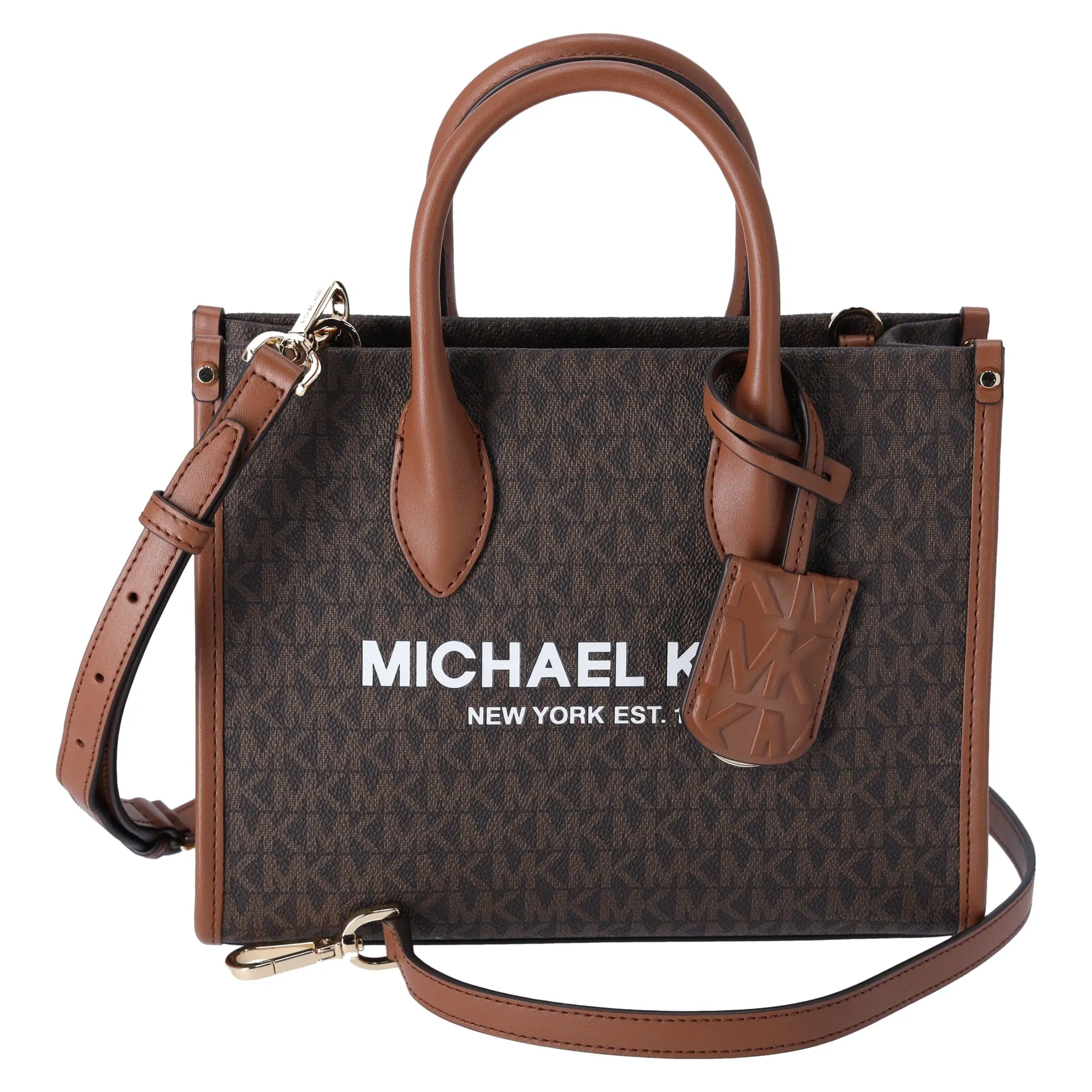Michael Kors Mirella Small Top Zip Shopper Tote Crossbody Brown MK Siganture