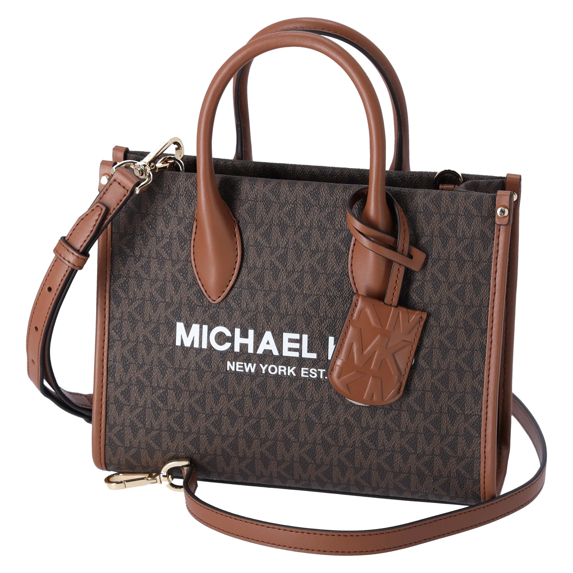 Michael Kors Mirella Small Top Zip Shopper Tote Crossbody Brown MK Siganture