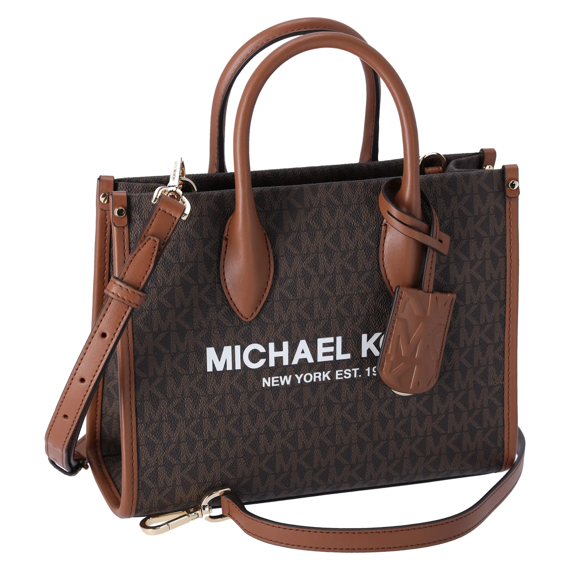 Michael Kors Mirella Small Top Zip Shopper Tote Crossbody Brown MK Siganture