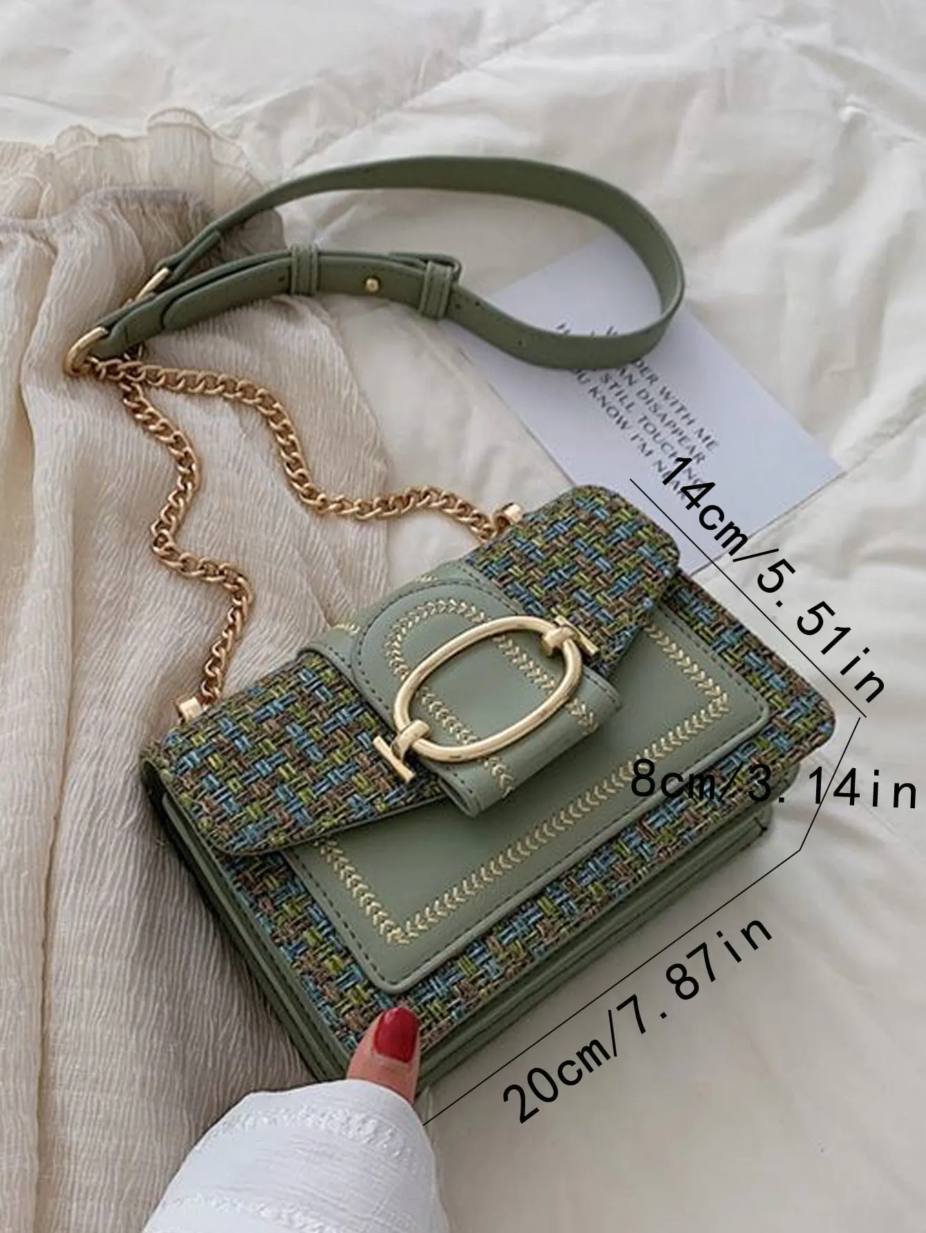 Mini Plaid Patterned Small Ornamented Square Shoulder Bag