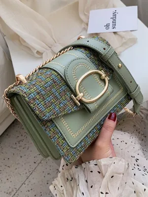 Mini Plaid Patterned Small Ornamented Square Shoulder Bag