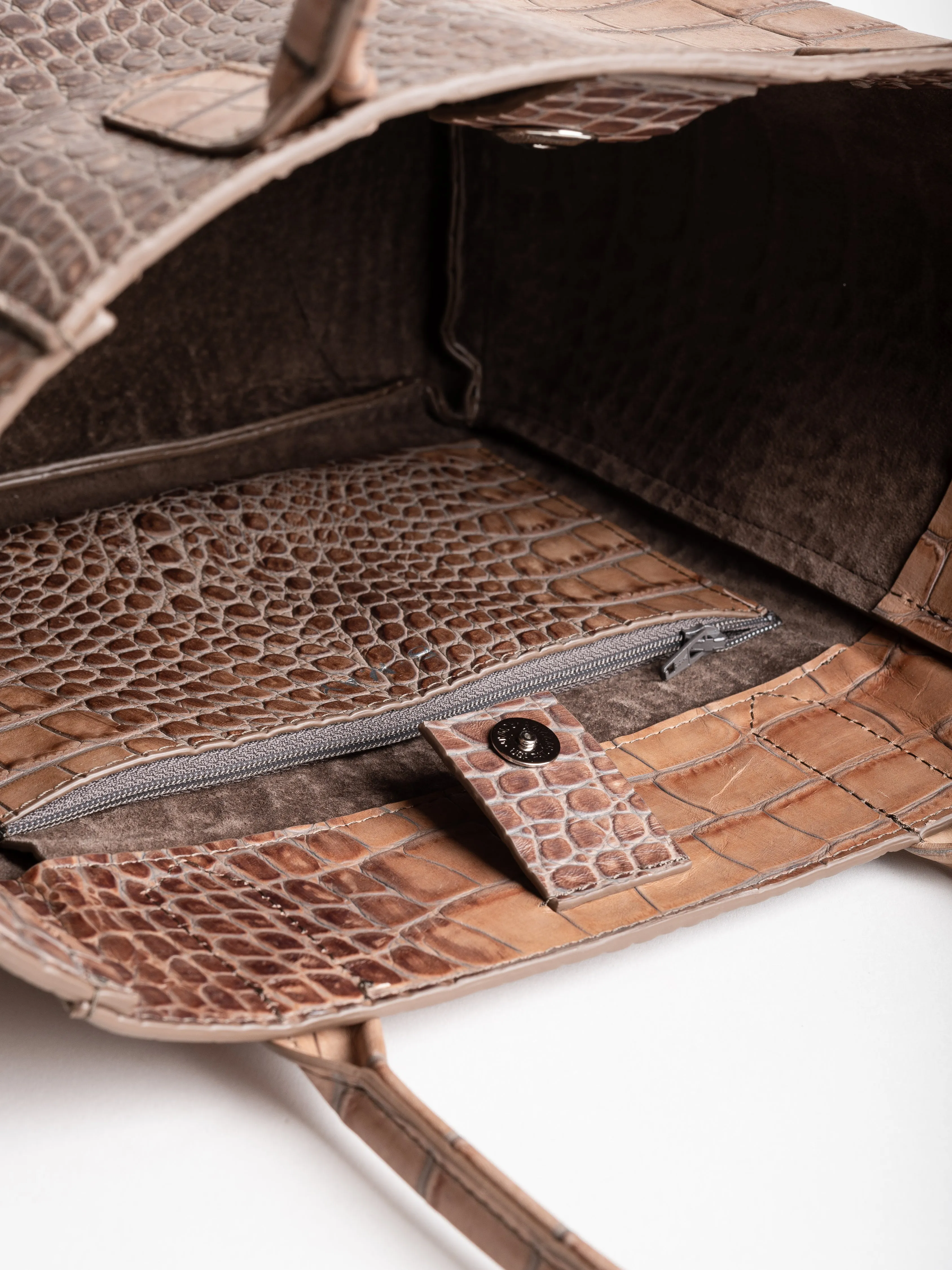 mini pocket tote - latte embossed gator