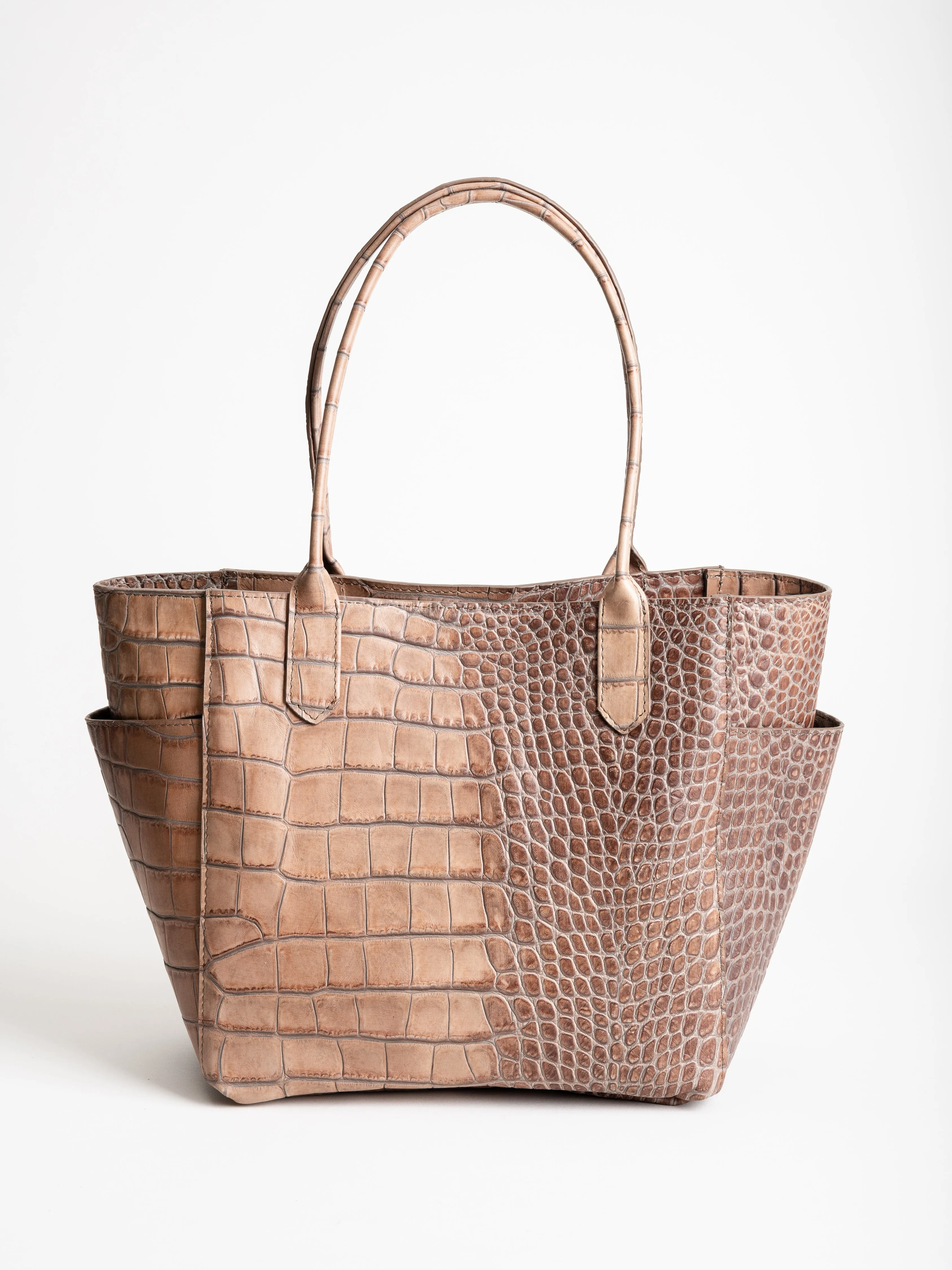 mini pocket tote - latte embossed gator