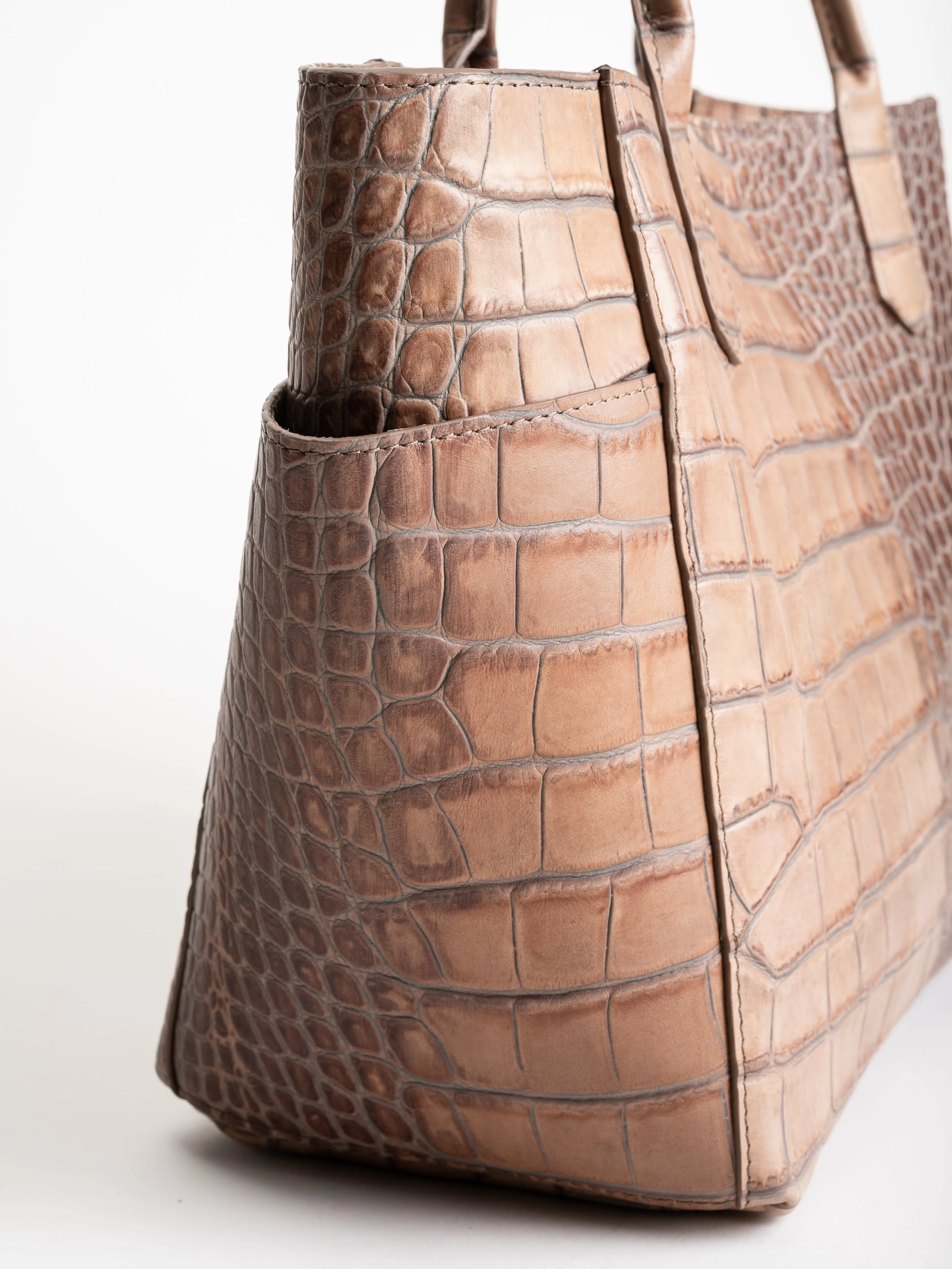 mini pocket tote - latte embossed gator