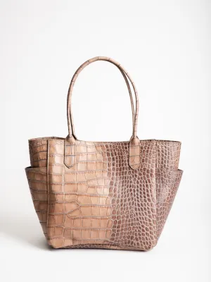 mini pocket tote - latte embossed gator