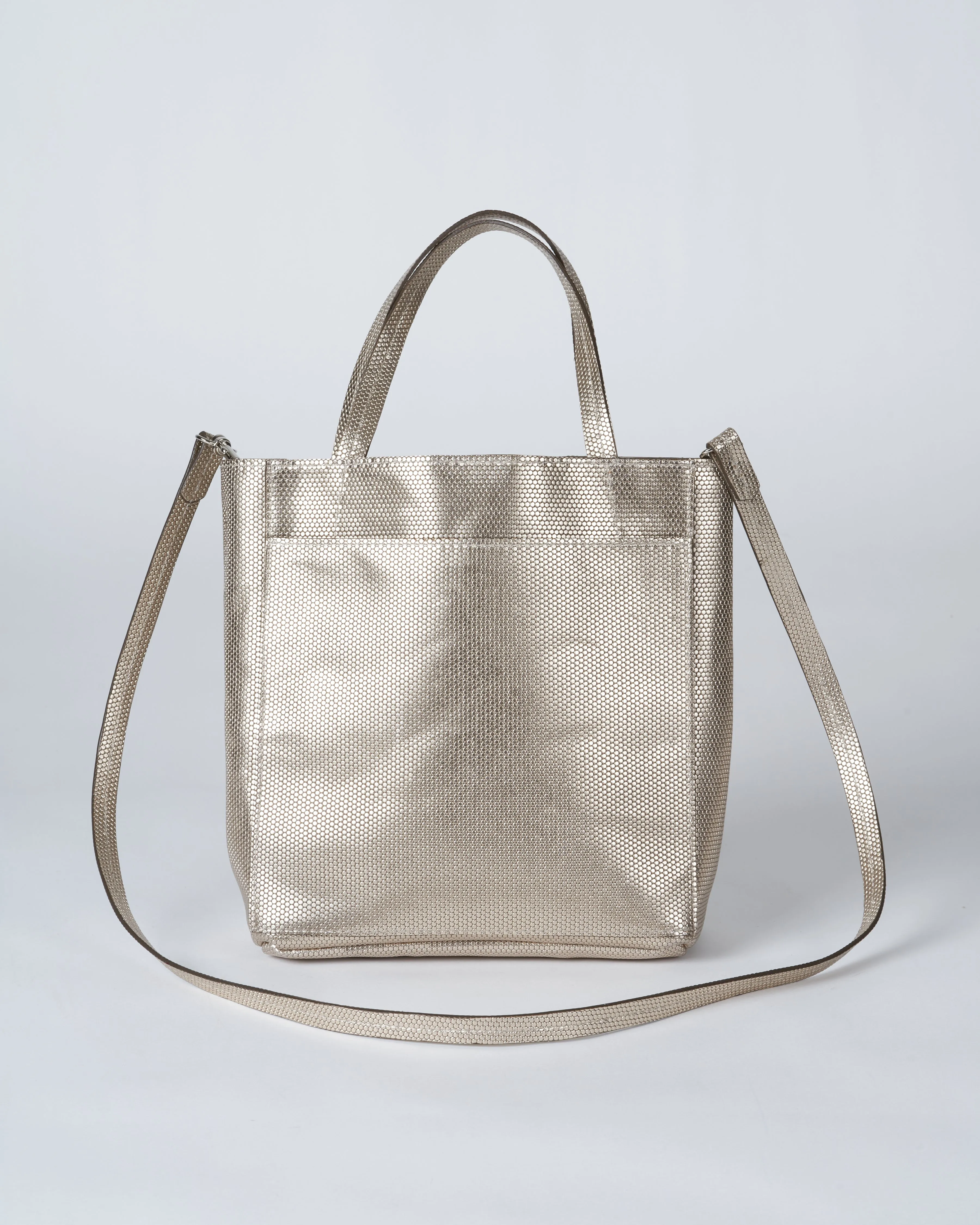 mini tote with front pocket - silver prato