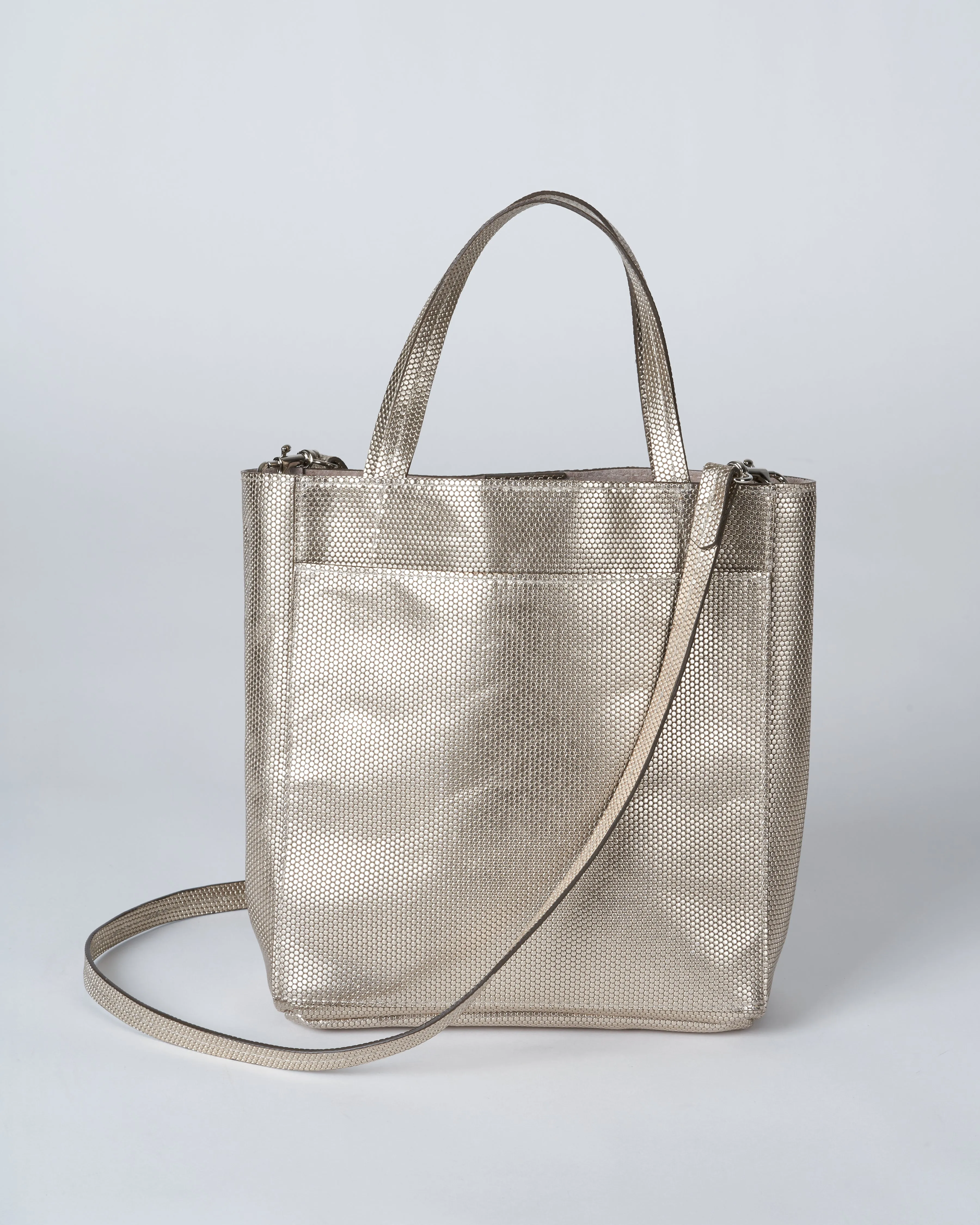 mini tote with front pocket - silver prato