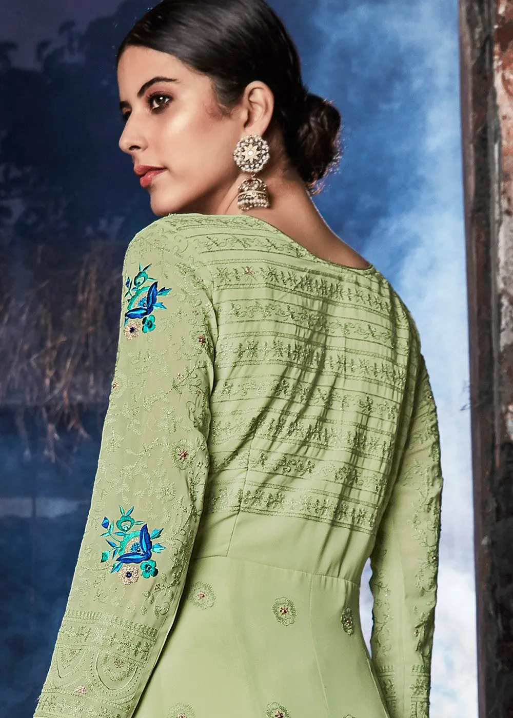 Mint Green Lucknowi Anarkali Suit