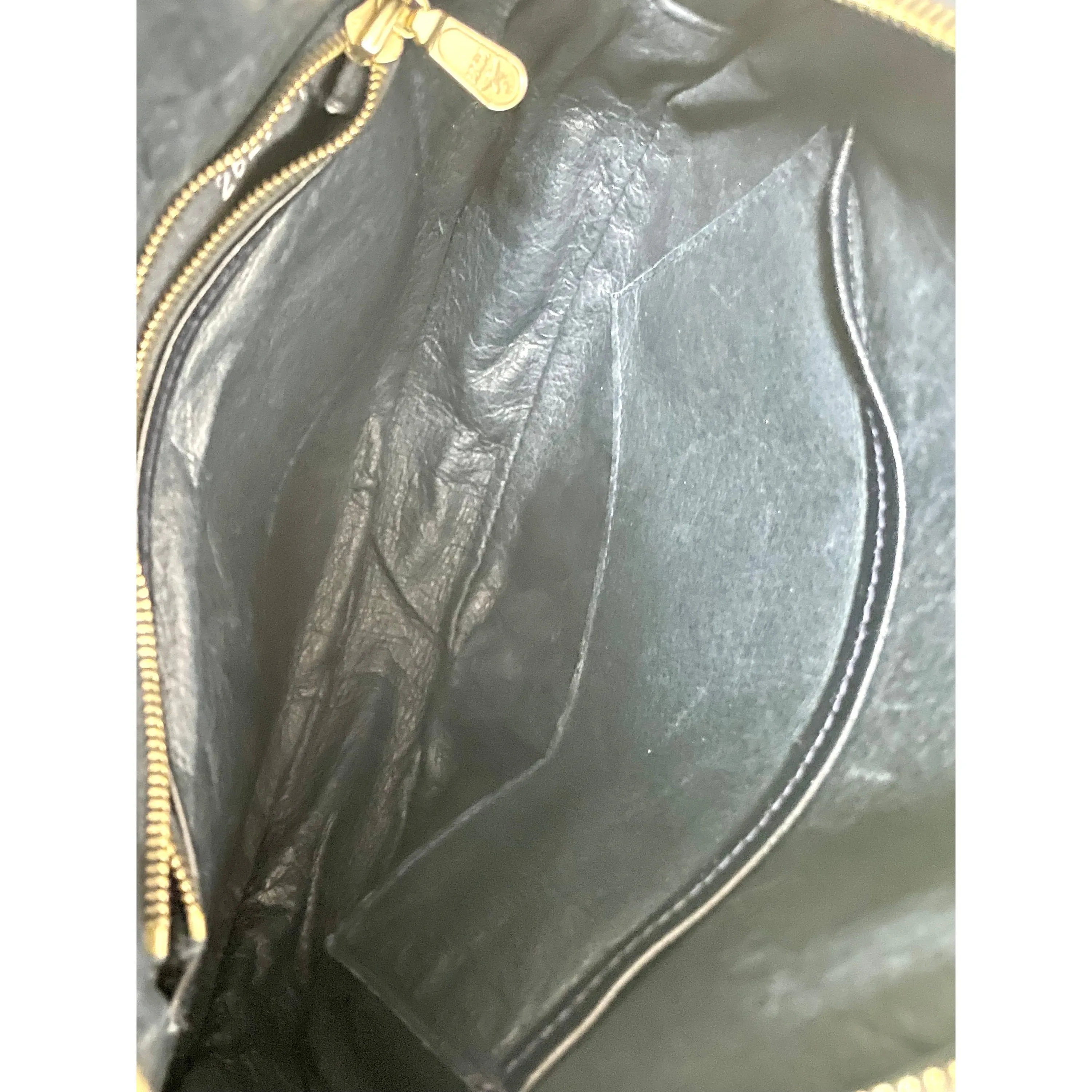 MINT. Vintage MCM navy and white monogram round shape Suzy Wong shoulder bag with leather trimmings. Designed by Michael Cromer. 060309ya
