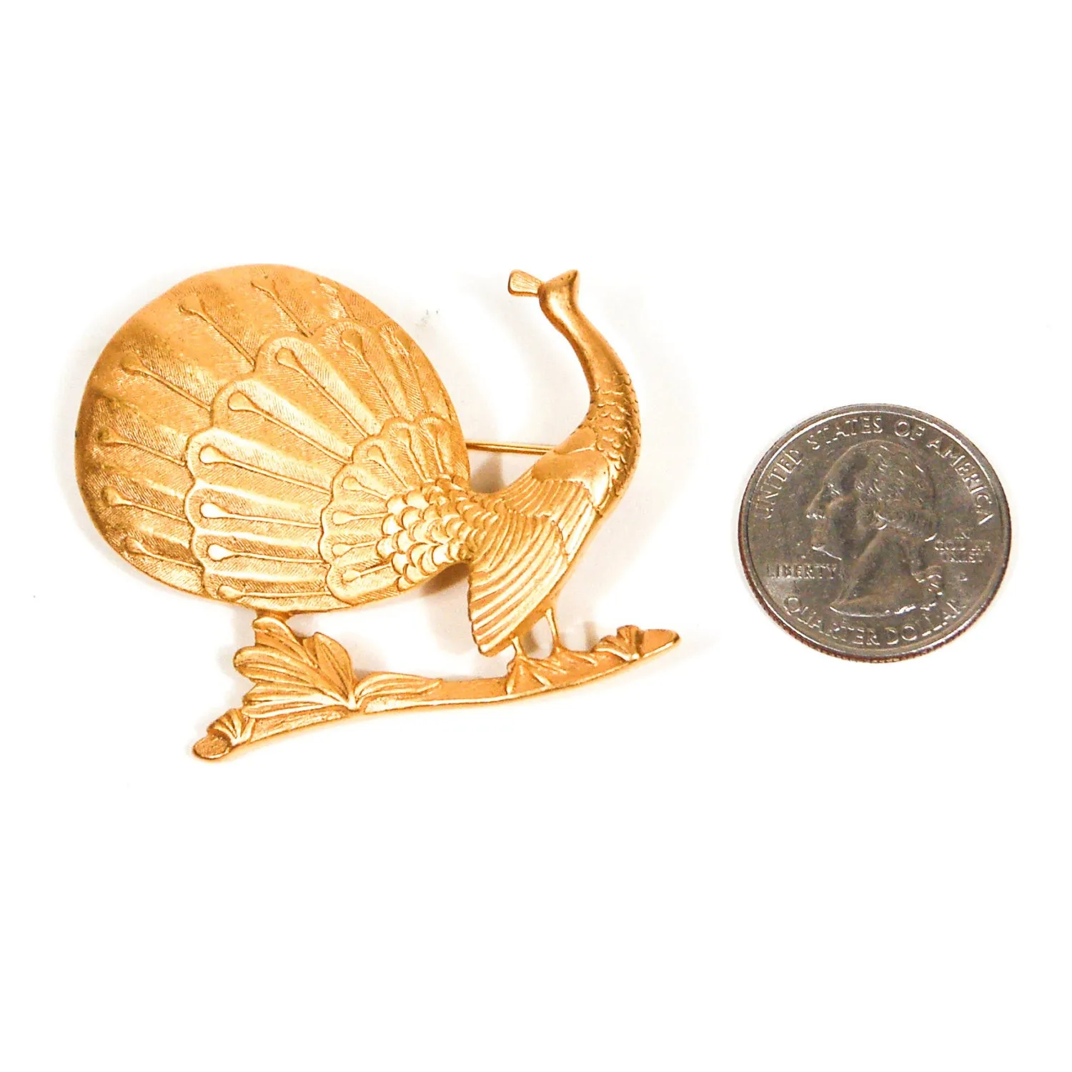 Monet Gold Peacock Brooch, Pin, Smithsonian Museum Replica, Designer Vintage Jewelry, 1980s Era