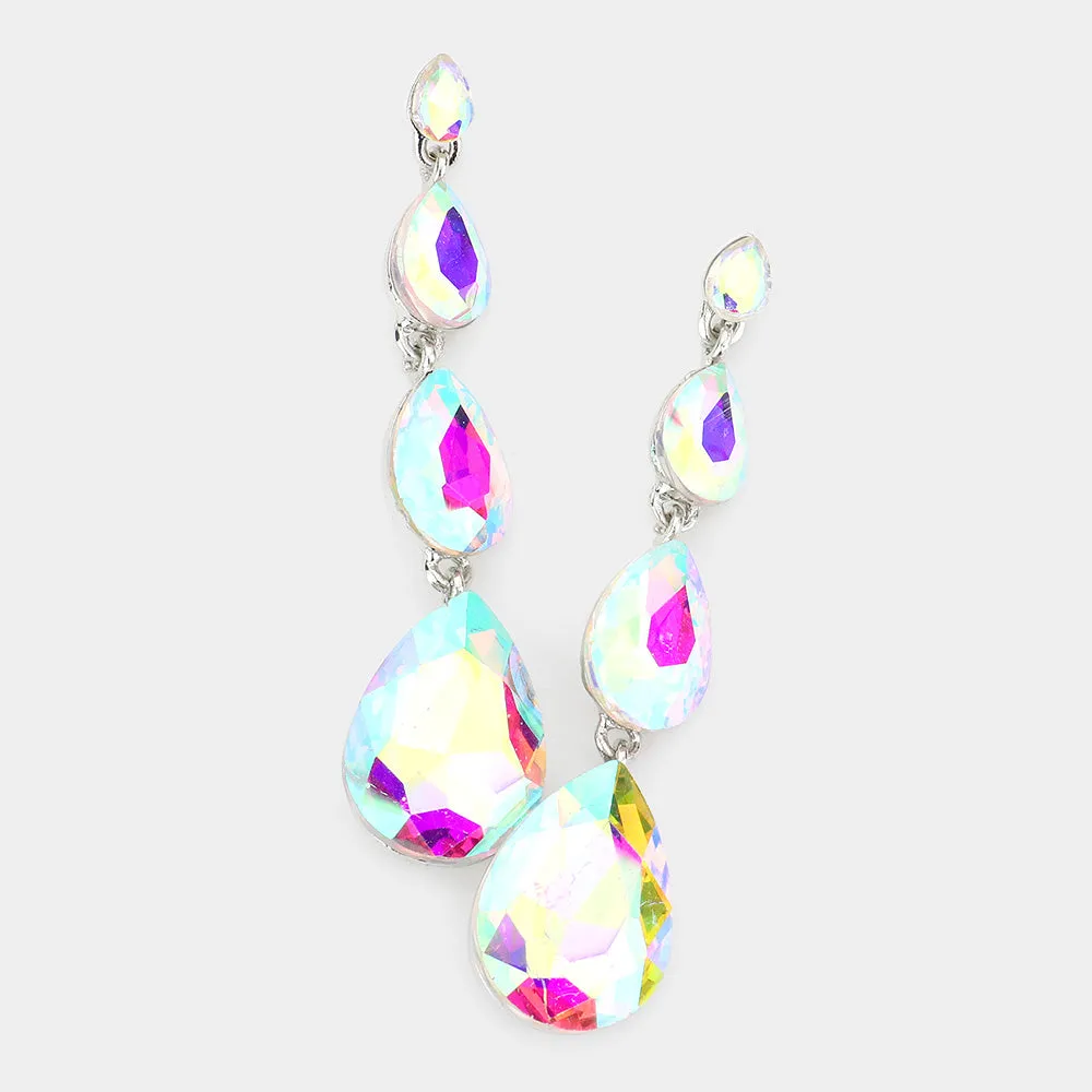Multi Size AB Teardrop Dangle Pageant Earrings | 569302