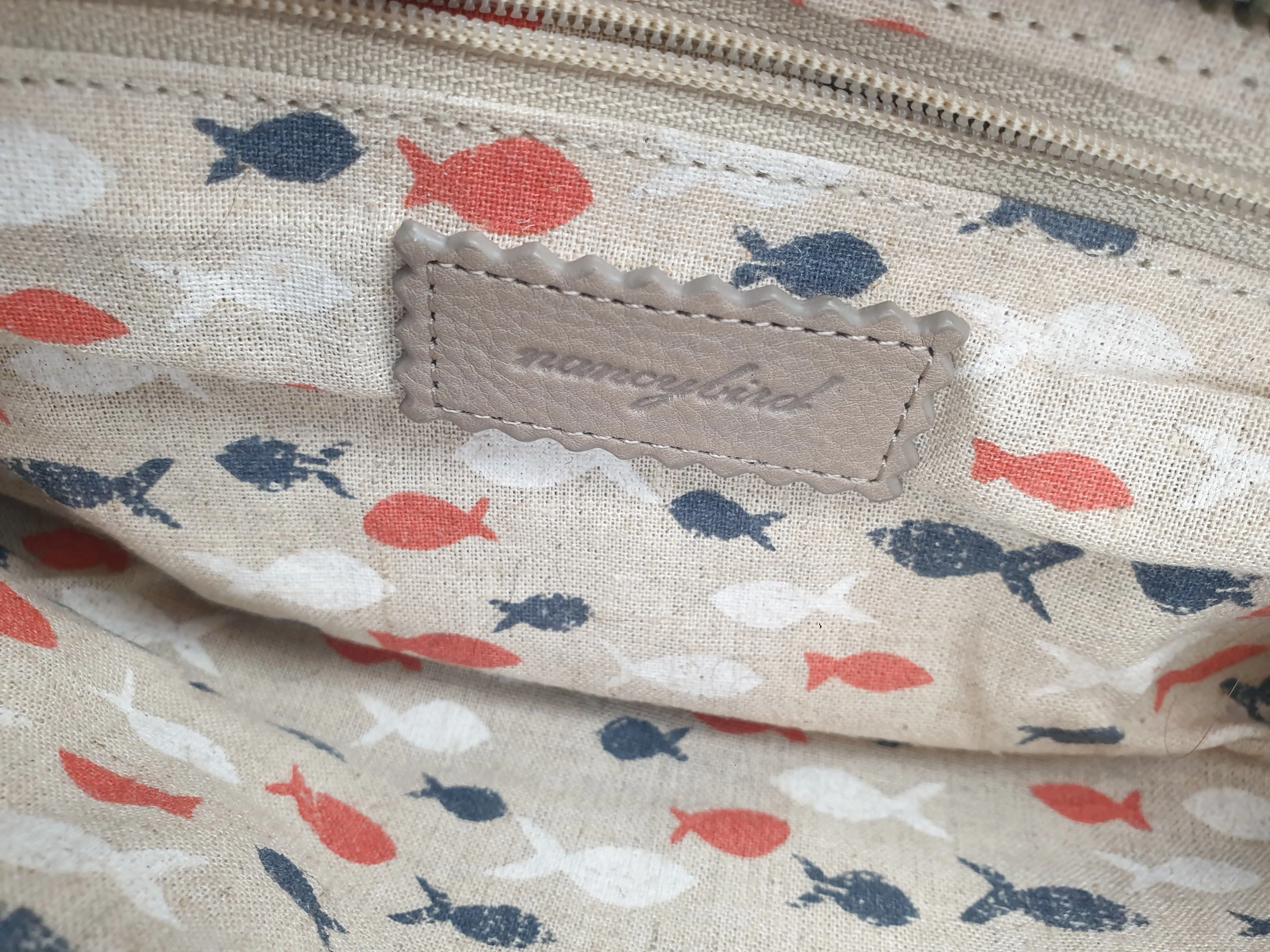 Nancybird light grey leather bag with front lattice detail