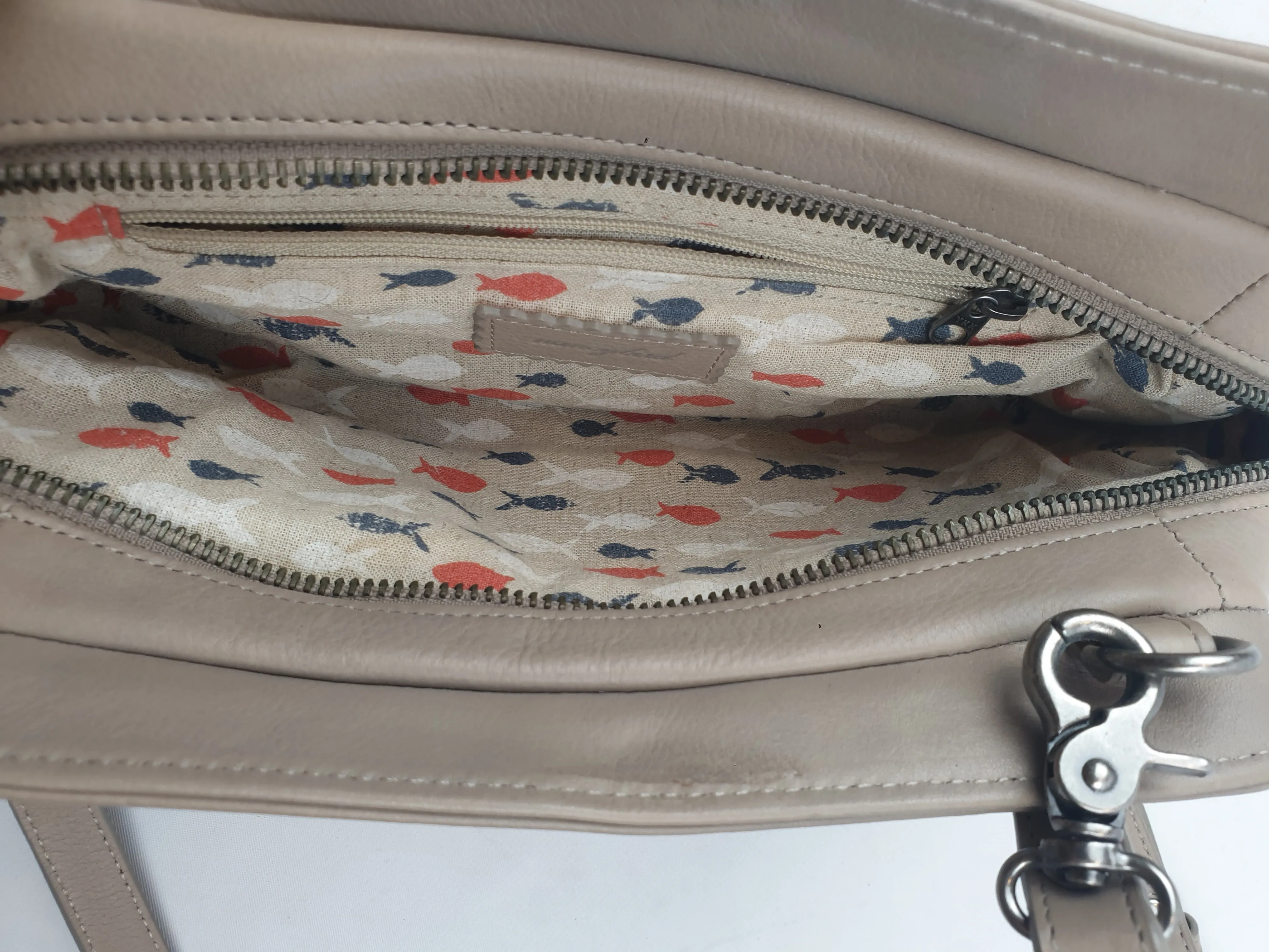 Nancybird light grey leather bag with front lattice detail
