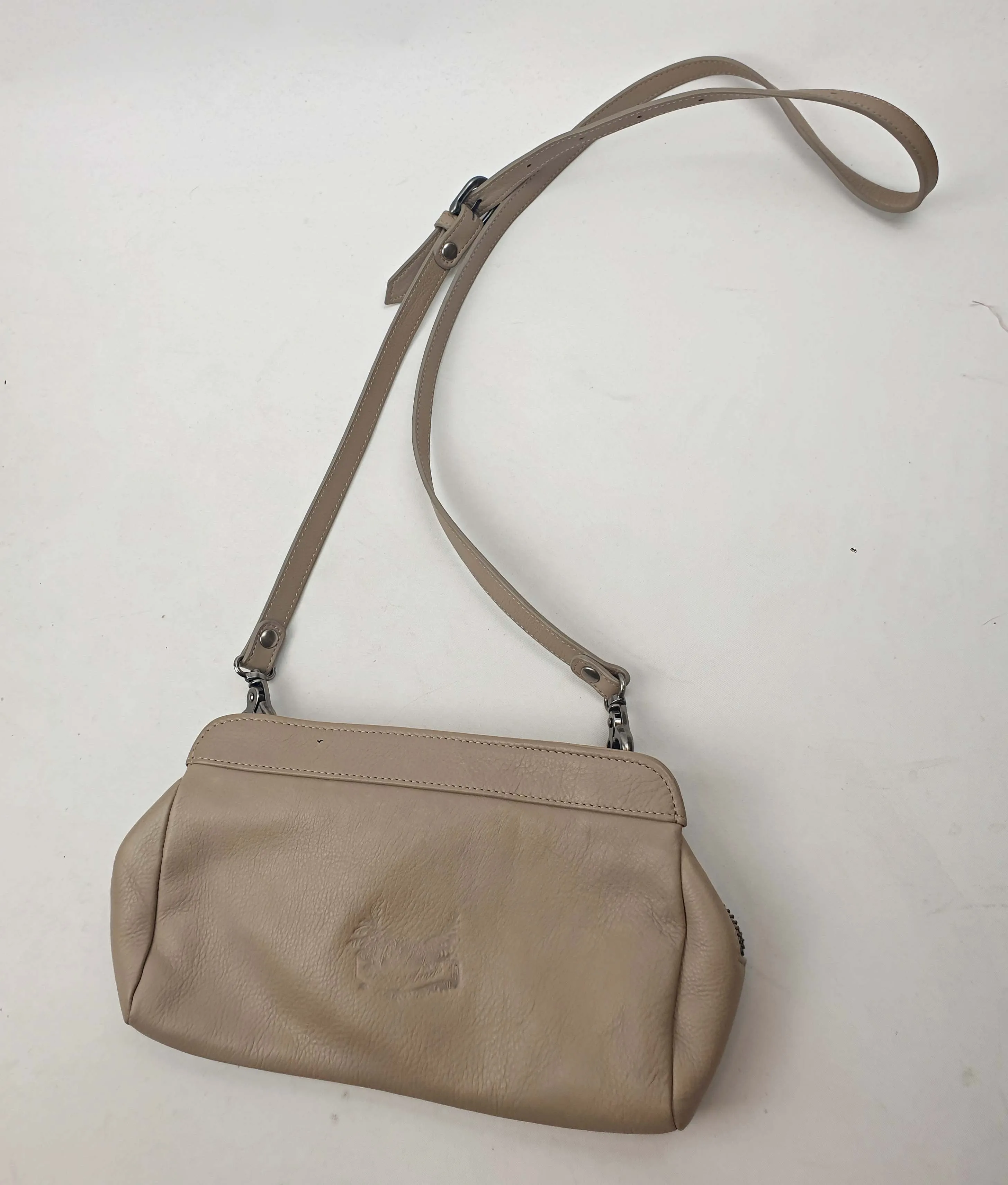 Nancybird light grey leather bag with front lattice detail