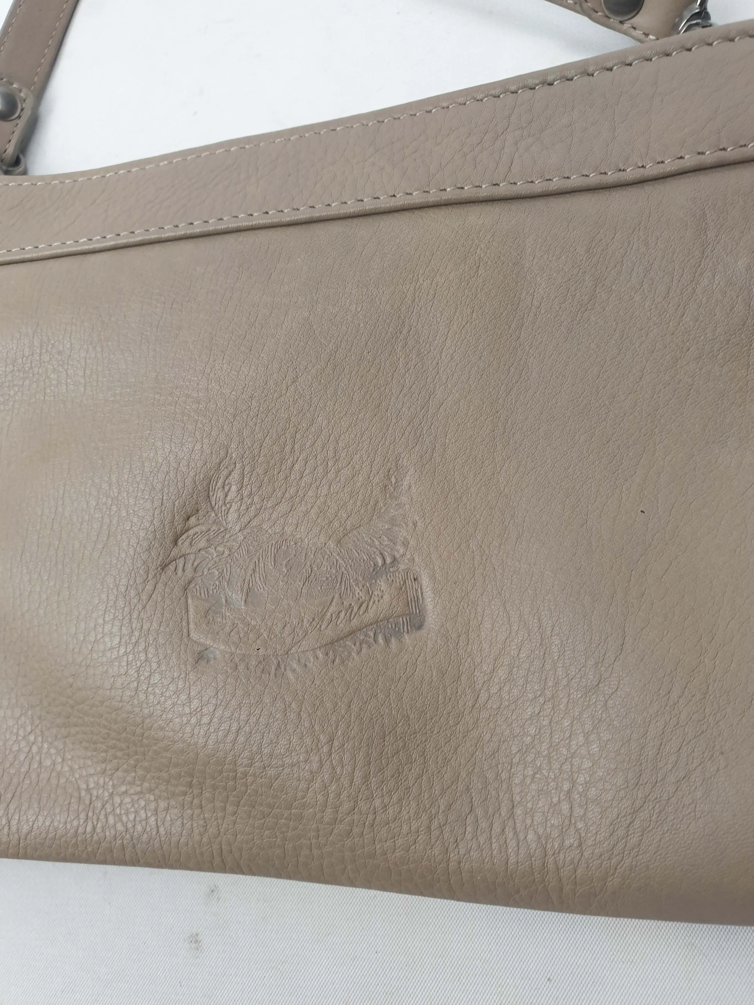 Nancybird light grey leather bag with front lattice detail