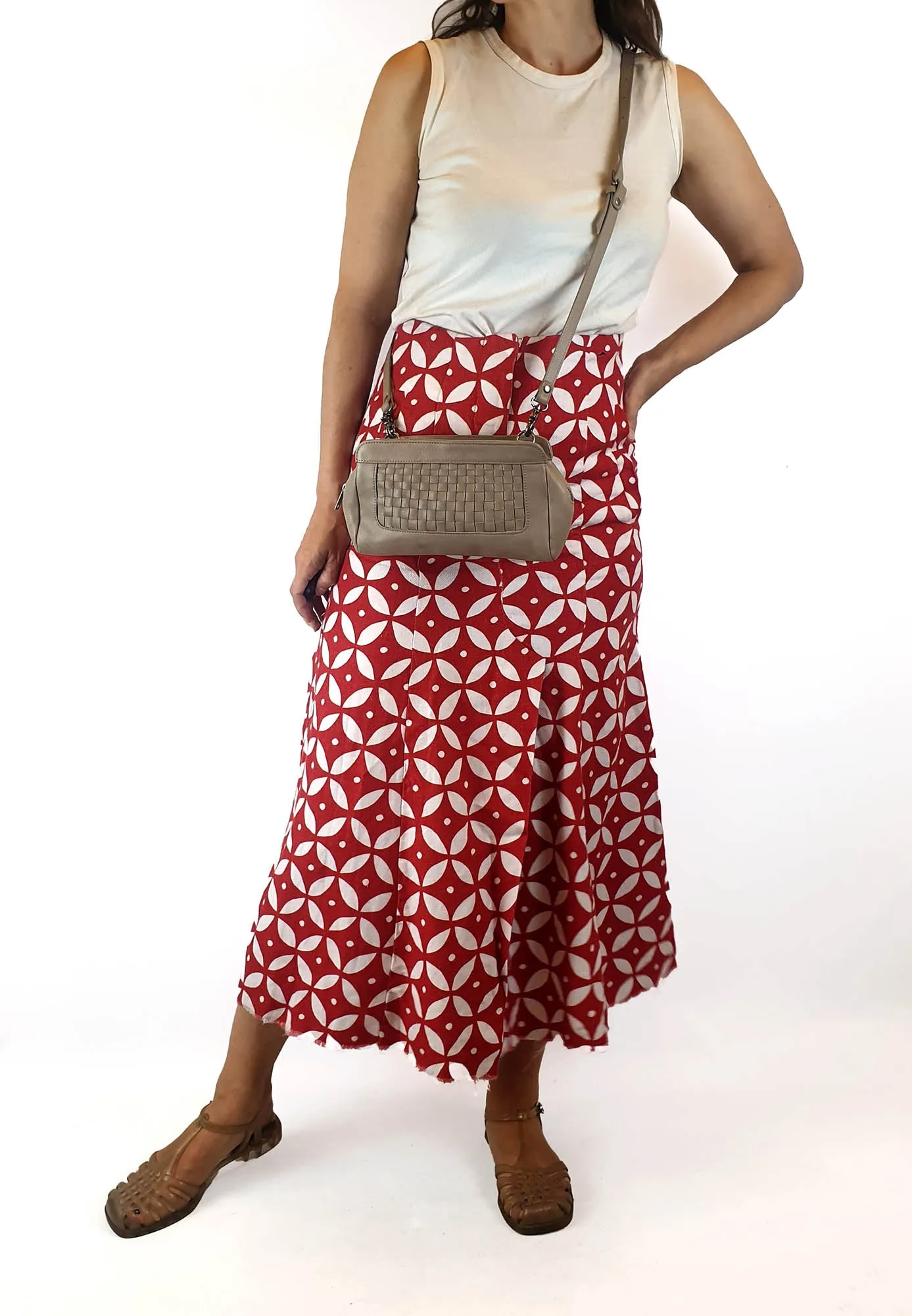Nancybird light grey leather bag with front lattice detail