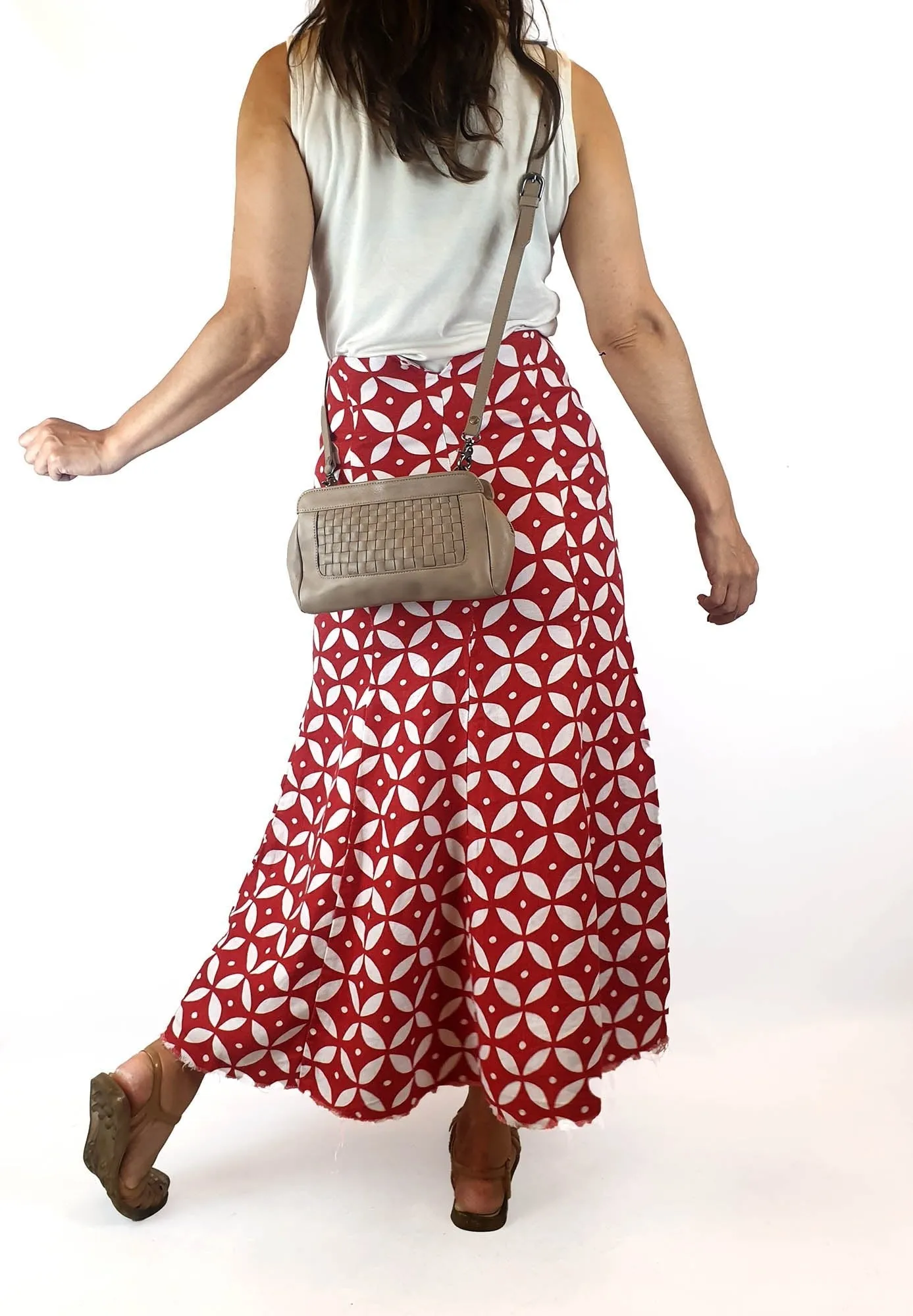 Nancybird light grey leather bag with front lattice detail