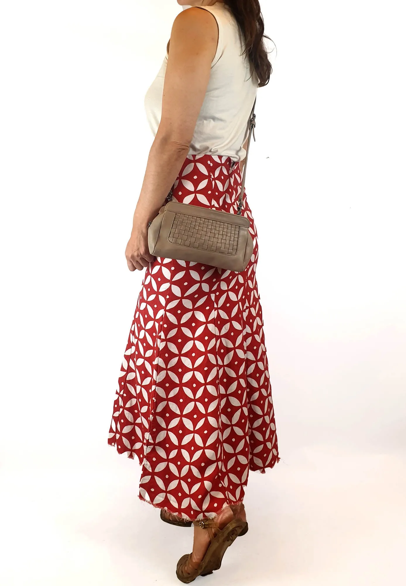 Nancybird light grey leather bag with front lattice detail