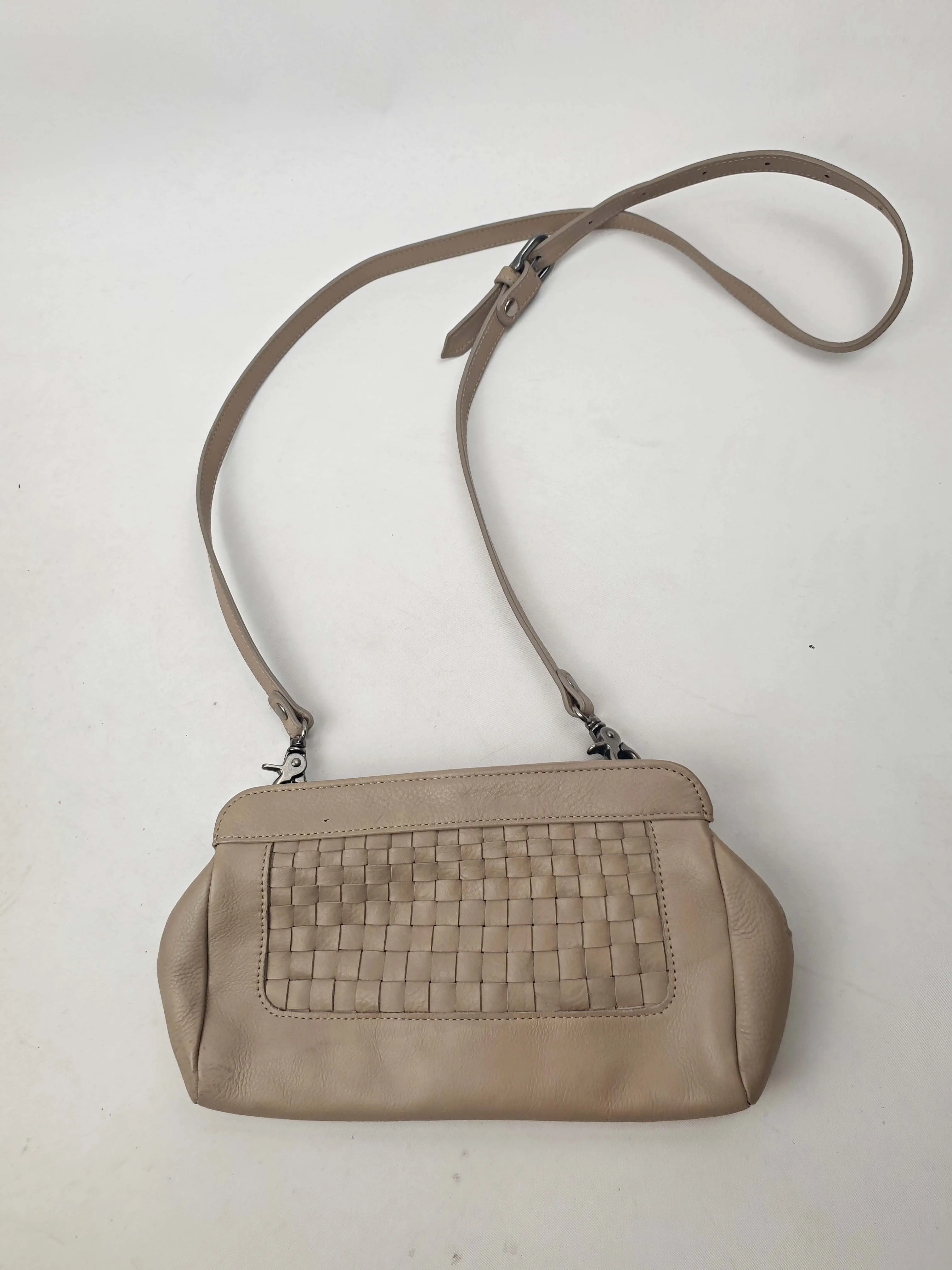 Nancybird light grey leather bag with front lattice detail