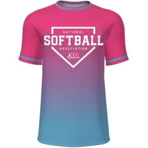 National Softball Association NSA Fade Sublimated Short Sleeve Shirt - Pink/Blue