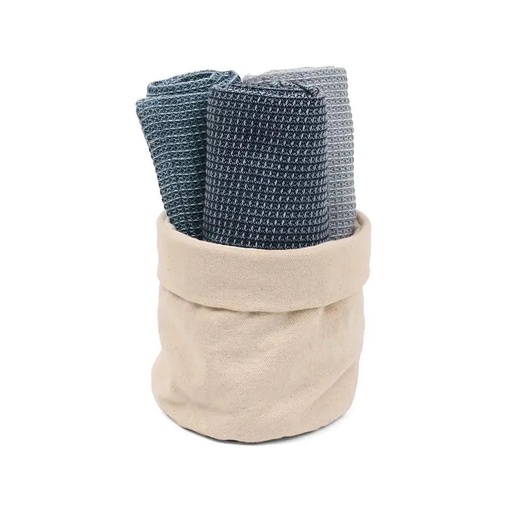 New Harman Calvin Canvas Tote 'Two-Tone' Cotton Kitchen Towel Set of 3 Navy, Blue, Teal
