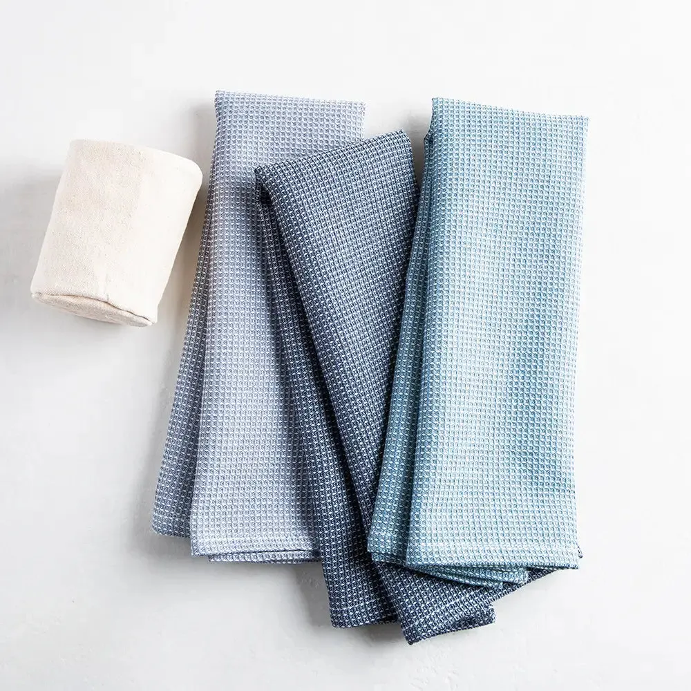 New Harman Calvin Canvas Tote 'Two-Tone' Cotton Kitchen Towel Set of 3 Navy, Blue, Teal