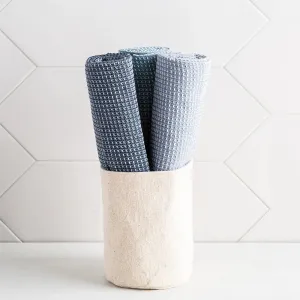 New Harman Calvin Canvas Tote 'Two-Tone' Cotton Kitchen Towel Set of 3 Navy, Blue, Teal