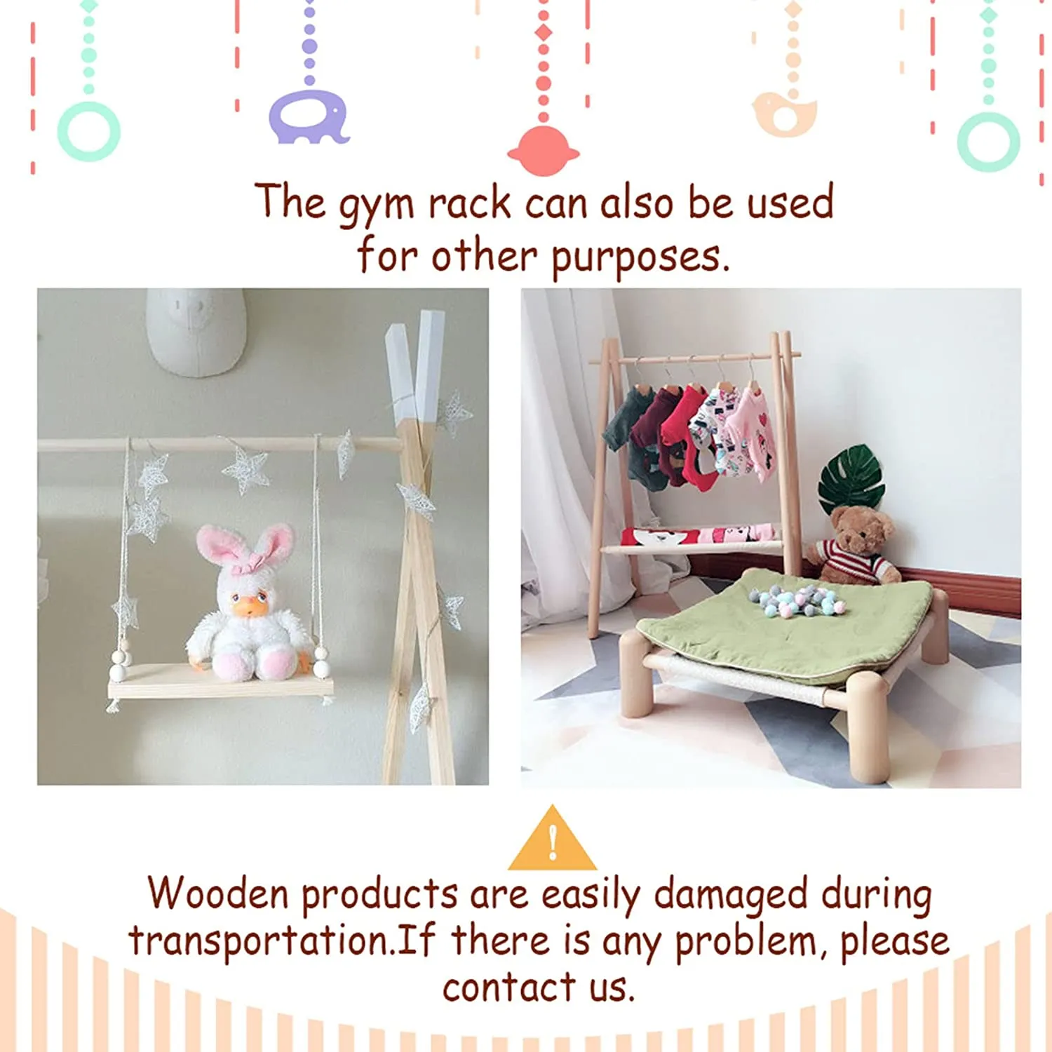 New Hooyax Wooden Baby Gym, Foldable Baby Play Gym Frame Wood Activity Gym Center