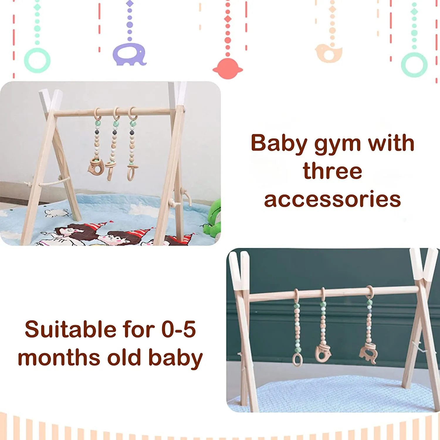 New Hooyax Wooden Baby Gym, Foldable Baby Play Gym Frame Wood Activity Gym Center