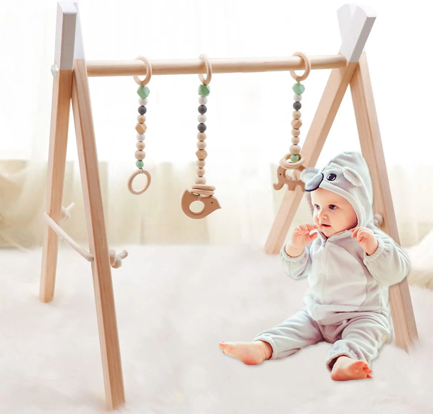 New Hooyax Wooden Baby Gym, Foldable Baby Play Gym Frame Wood Activity Gym Center
