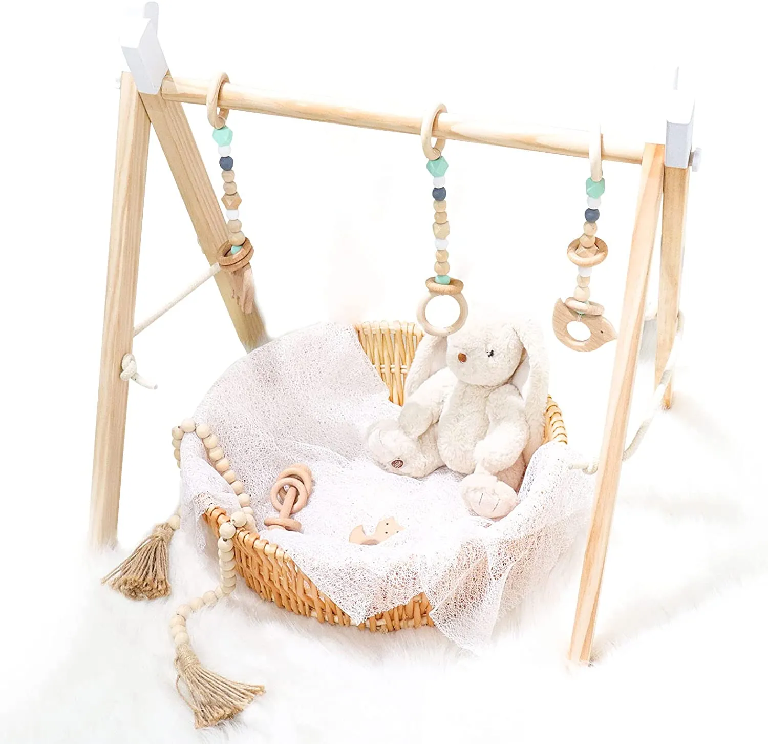 New Hooyax Wooden Baby Gym, Foldable Baby Play Gym Frame Wood Activity Gym Center