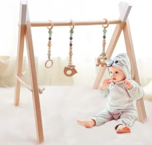 New Hooyax Wooden Baby Gym, Foldable Baby Play Gym Frame Wood Activity Gym Center