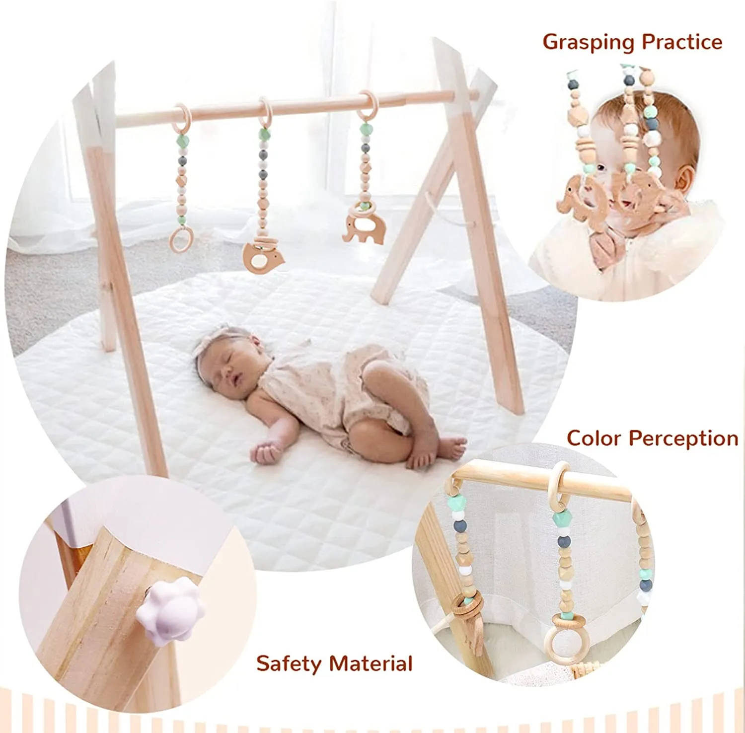 New Hooyax Wooden Baby Gym, Foldable Baby Play Gym Frame Wood Activity Gym Center