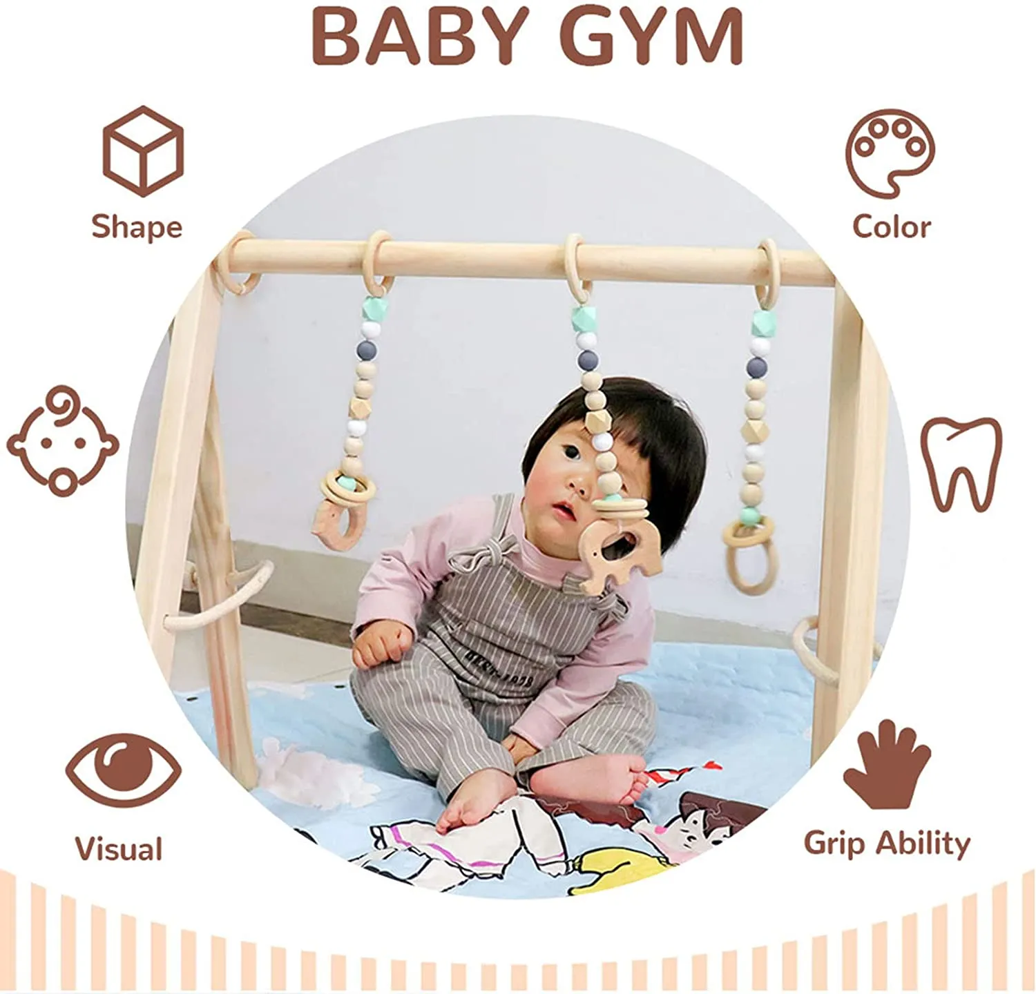 New Hooyax Wooden Baby Gym, Foldable Baby Play Gym Frame Wood Activity Gym Center