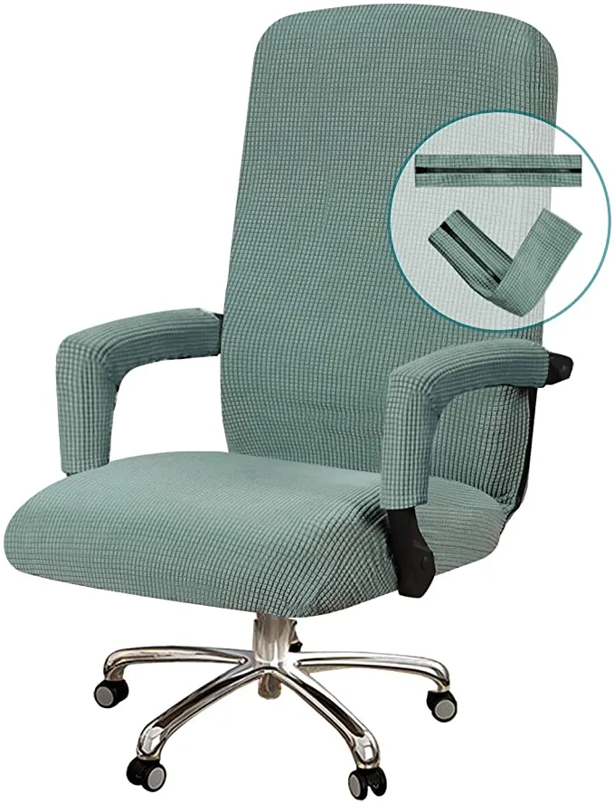New Office Chair Cover Stretchable Chair Cover for Office Chair Computer Chair Cover Large Office Chair Cover with Armrest Covers Jacquard Boss Chair Cover High Back, Washable, Large, Dark Cyan