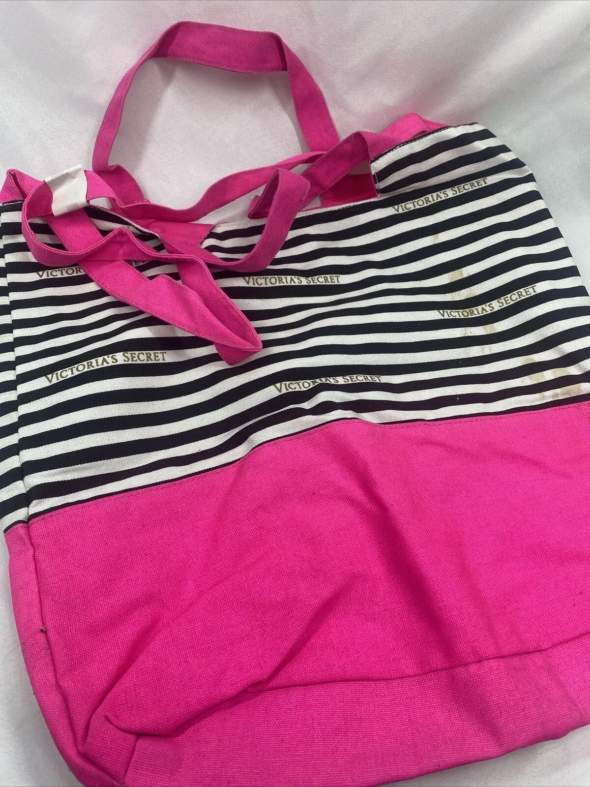 New Victoria’s Secret Pink White Black Stripe Beach Bag Tote Gym