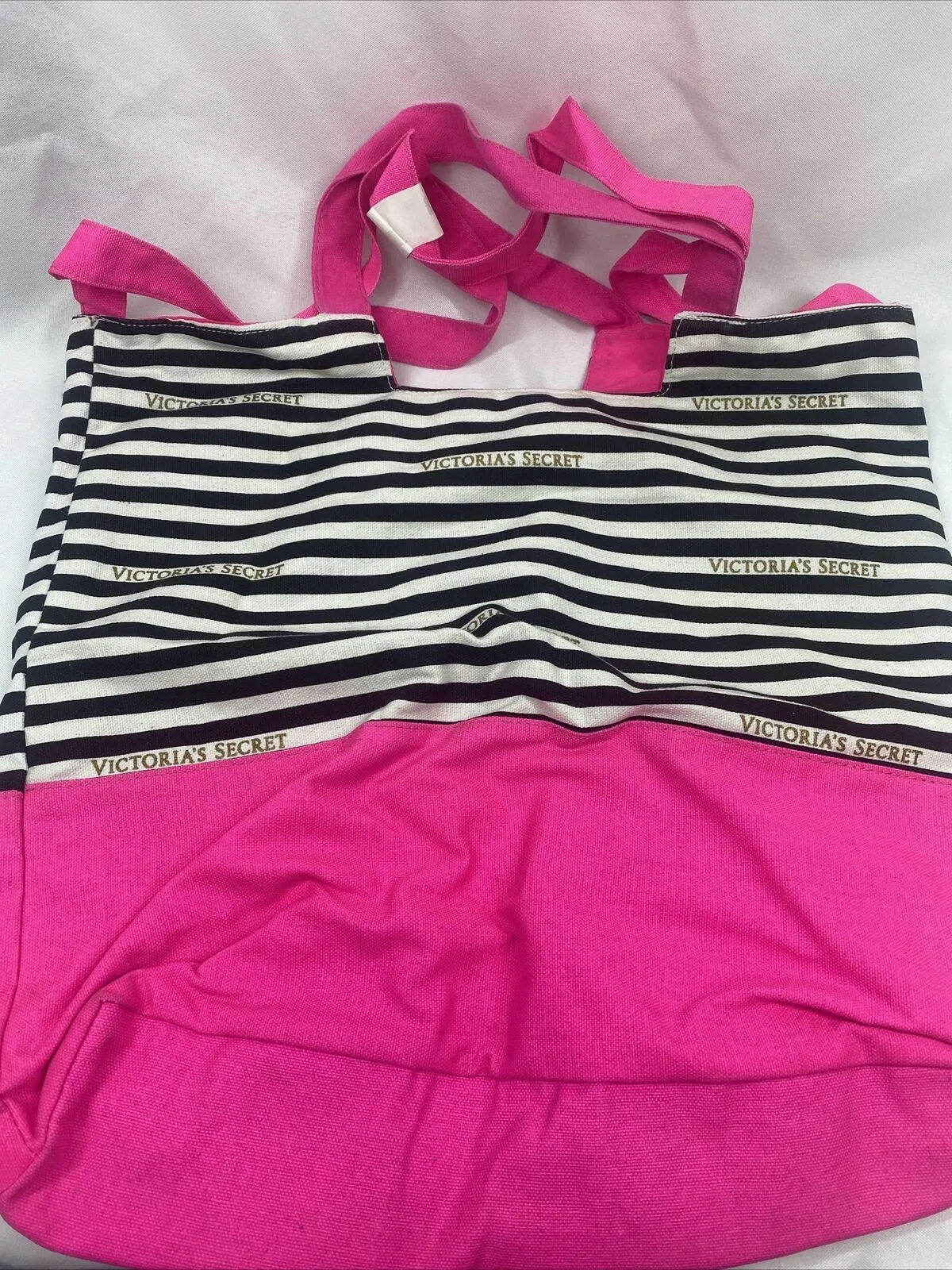 New Victoria’s Secret Pink White Black Stripe Beach Bag Tote Gym