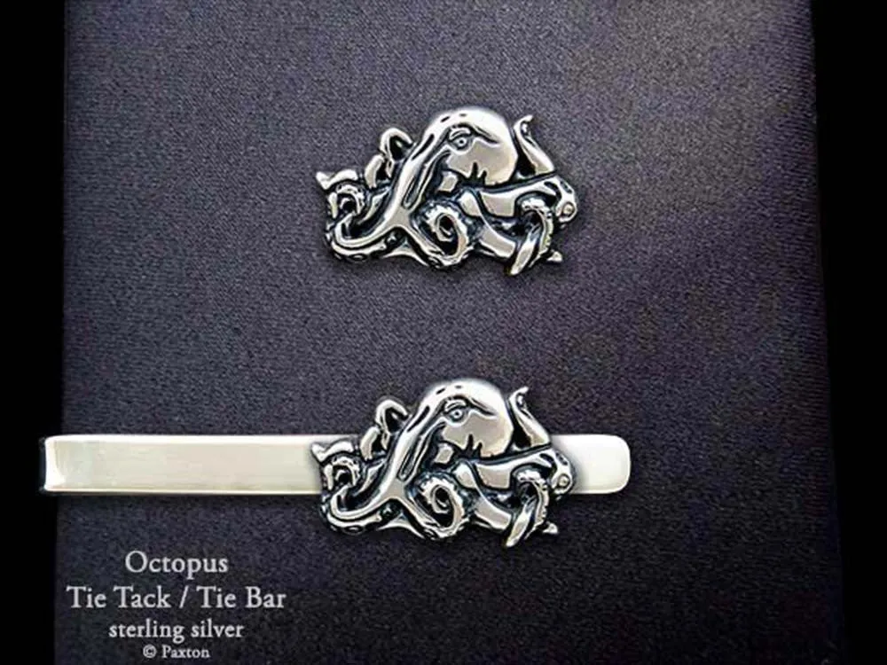 Octopus Tie Tack or Octopus Tie Bar / Tie Clip Sterling Silver