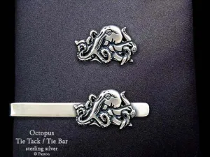 Octopus Tie Tack or Octopus Tie Bar / Tie Clip Sterling Silver