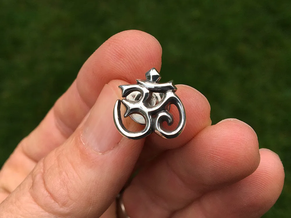 OM Symbol Tie Tack or OM Symbol Tie Bar / Tie Clip Sterling Silver Aum Ohm Yoga Meditation