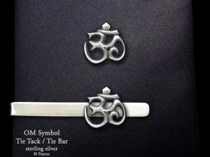 OM Symbol Tie Tack or OM Symbol Tie Bar / Tie Clip Sterling Silver Aum Ohm Yoga Meditation