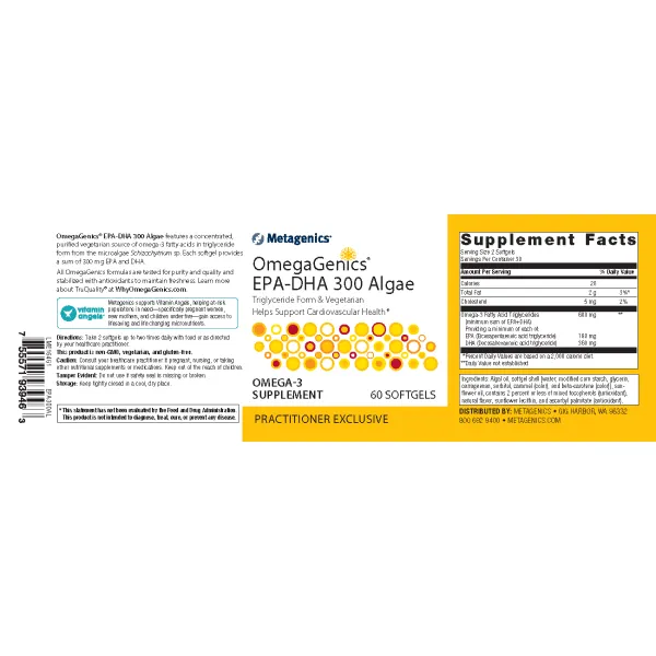 OmegaGenics® EPA-DHA 300 Algae <br>Triglyceride Form & Vegetarian Helps Support Cardiovascular Health*