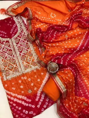 orange Heavy Bandhani Suit With Gota Patti Work Suit