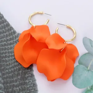 Orange Petal Dangle Fun Fashion Earrings | Orange Headshot Earrings | 612973