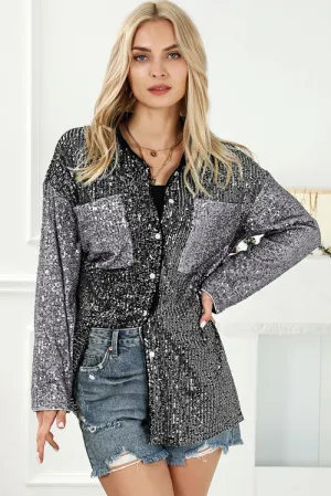 Orion Sequin Button Up Collared Neck Shirt