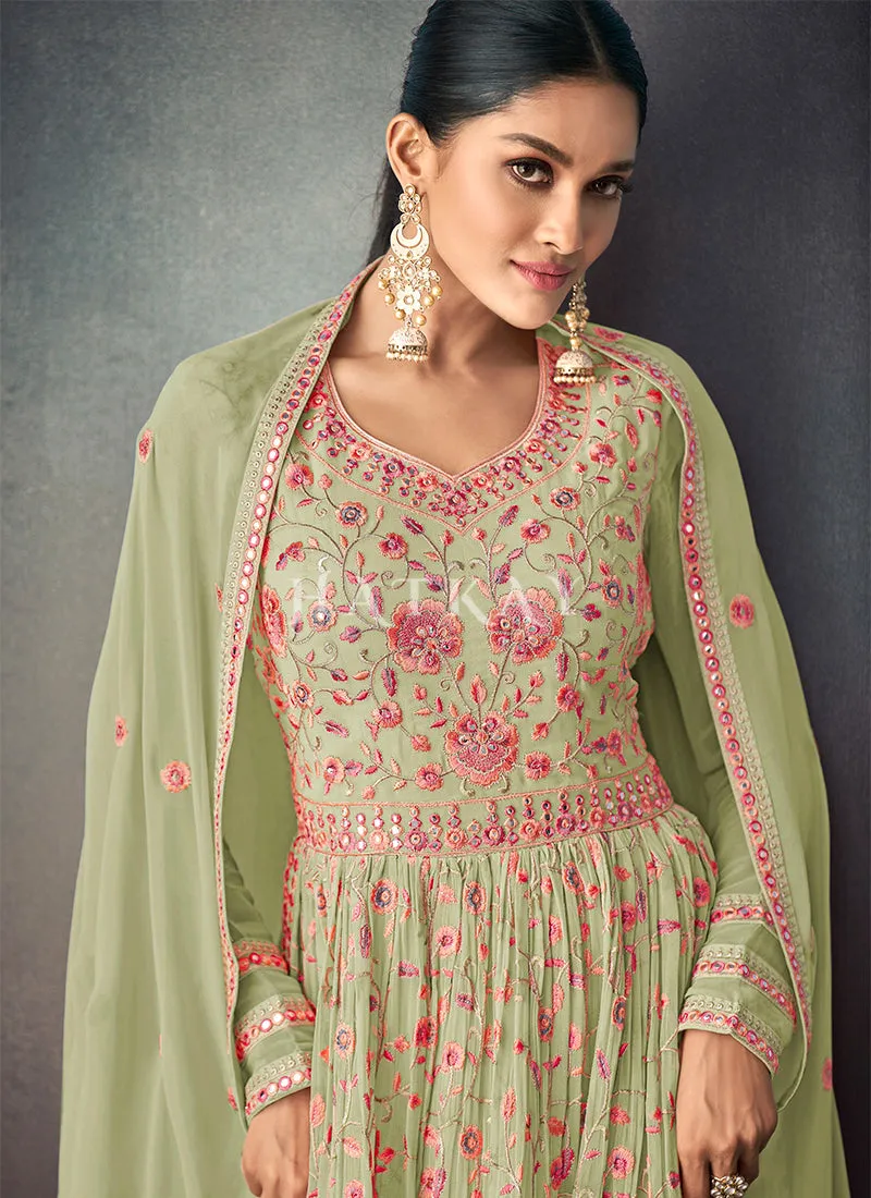 Pale Green Peplum Style Anarkali Lehenga