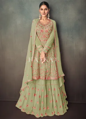 Pale Green Peplum Style Anarkali Lehenga