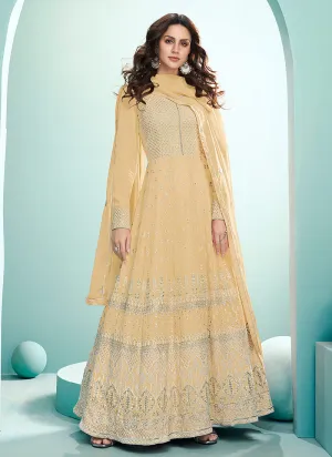 Pale Yellow Lucknowi Embroidered Anarkali Suit