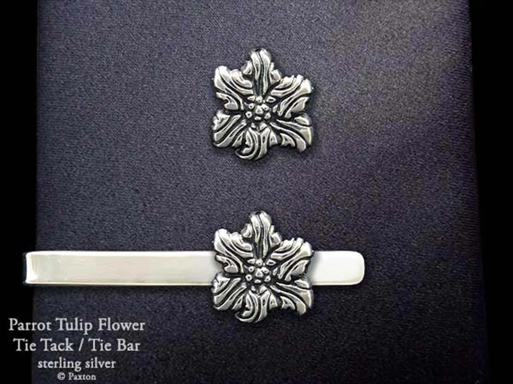 Parrot Tulip Flower Tie Tack or Tie Bar / Tie Clip Sterling Silver