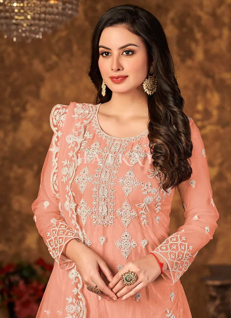Pastel Orange Embroidered Pakistani Palazzo Suit